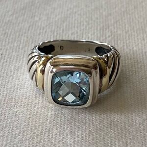 David Yurman Blue Topaz Ring, Sterling Silver with 14k Accents, Size 6